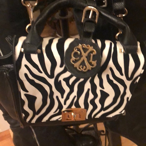 Black leather boots & leather zebra print purse - Picture 2 of 4